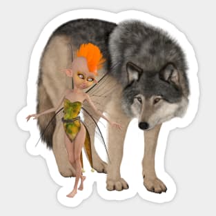 Cute fairy and a wolf Sticker